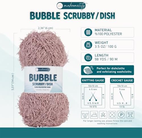 Makromecity Bubble Scrubby Yarn - 100% Premium Polyester Yarn for Crocheting and Knitting - 3.5 Oz (100g), 98 Yds (90m) - Ideal for Dishcloths, Crafting & Bath Washcloths (Dusty Rose, 3 Skeins)