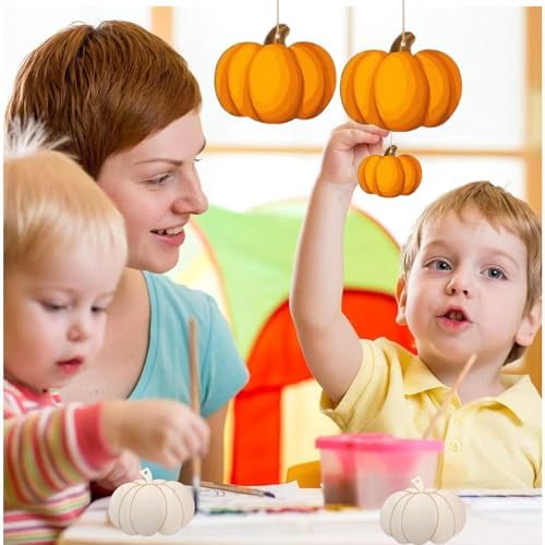 Wooden Pumpkin Ornament, 10pcs Halloween Blank Wooden Pumpkin 3.5X2.8in Used for Painting and Decoration DIY Technology, Hanging skrnrhrery