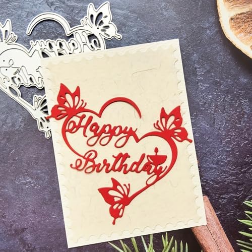 Lapoo Words Cutting Die for Scrapbooking - Durable, Cut Stencils for DIY Scrapbook Photo Album Decorative Paper Card, Card Making Supplies Party Wedding Decorations (Happy Birthday 4.1 x 3.9 in)