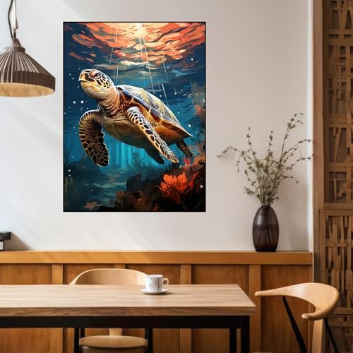Benjenes Sea Turtle Diamond Art Kits for Adults, Diamond Painting Kits for Adults, 5D DIY Round Drill Gem Art Paint with Diamonds Dots Crafts Kits for Home Decor Gift 12x16 inch