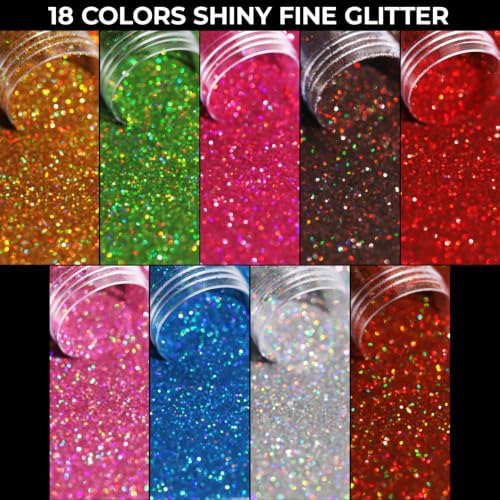 LEOBRO Glitter, 18 Jars Holographic Fine Glitter for Resin, Crafts