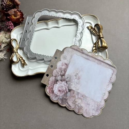 LZBRDY Vintage Charm Lace Frame Die-Cut - Carbon Steel Crafting Dies for Scrapbooking, Card Making, Greeting Cards and Journaling Supplies (Square Lace Loose Leaf 5.2 x 4.8 in)