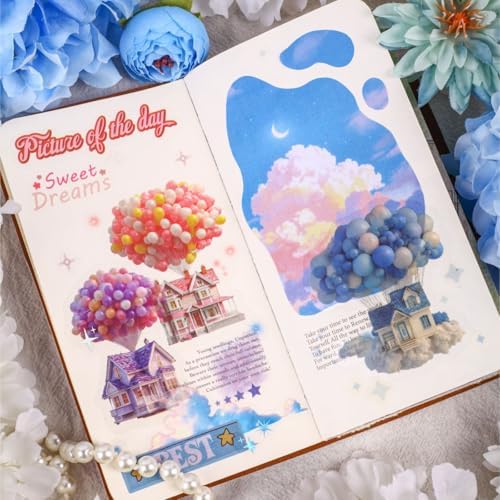 96 Pcs Whimsical Hot Air Balloon and Flying House Stickers