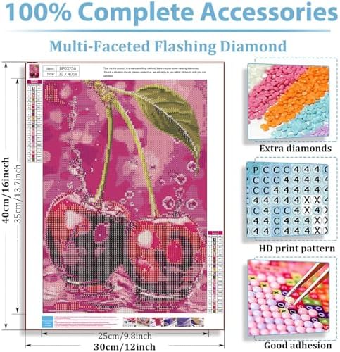AIBOERL Diamond Art Kits for Adults,Cherry Diamond Painting Wall Decor | Round Drill Cherry Diamond Painting for Beginners DIY Rhinestone 5D Diamond dots(Gemstone Craft)Wall Art Gift 12x16IN