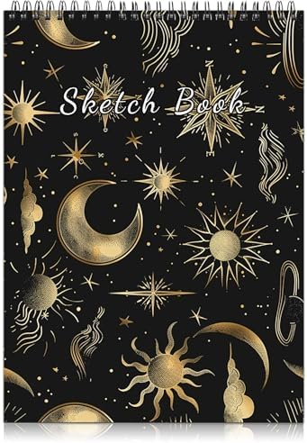 Deokke Sketchbook Top Spiral Bound Sketch Pad, 9 x 12 inch,100GSM Thick Paper,50 Sheets 100 Pages,Art Sketch Book Aesthetic Cute Drawing Writing Paper for Girls Women-Sun Moon