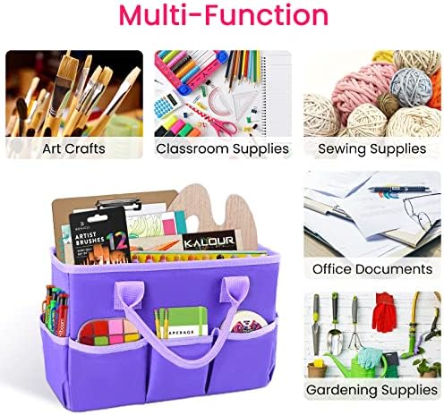 Desktop Tote and Organizer, Teacher Helper caddy Bag for Arts, Books, Stationery, Office Desk Organization, Make-up Storage with Handles for Travel (Purple)
