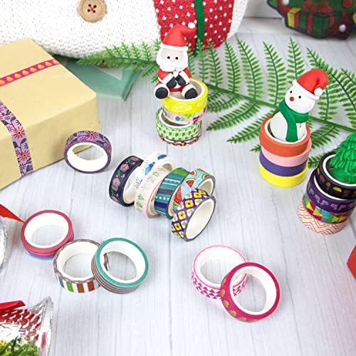 MPOPUUL Ninico 30 Rolls Washi Tape Set - 10mm Wide, Colorful Flower Style Design, Decorative Masking Tape for DIY Craft Scrapbooking Gift Wrapping