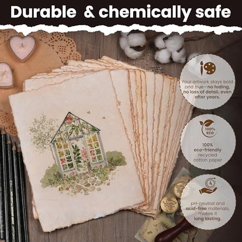 LEATHER VILLAGE Vintage Deckled Edge Handmade Watercolor Paper 12x16