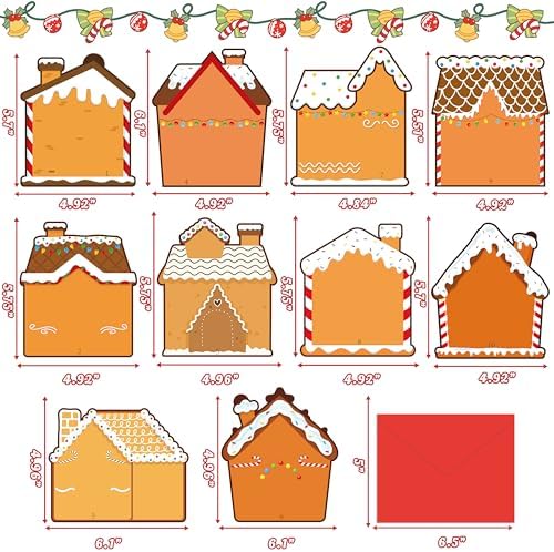 Seagoodbye 40PCS Christmas DIY Gingerbread House Cards Crafts Making Kits Bulk with Envelopes and Stickers, Xmas Make Your Own Holiday Greeting Card Gifts Party Supplies