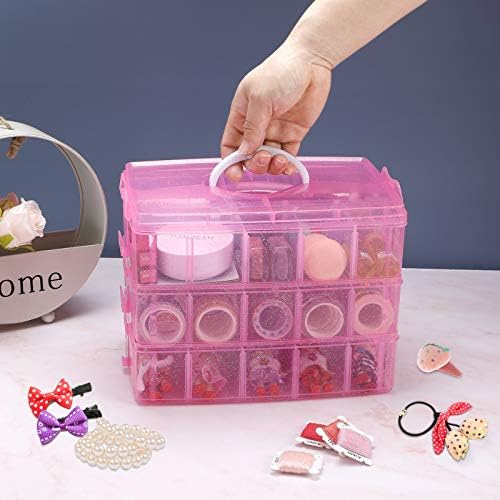 Bead Organizer 3 tier 30 grid Stackable Craft Hair Tackle Storage Pink | Stackable 3-Tier Design, Divided Compartments, for Beads Art Supplies Washi Tape Seeds Hair Accessories and Nails