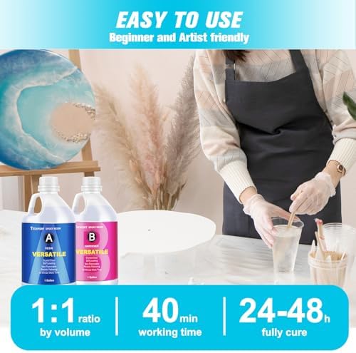 Teexpert Epoxy Resin Crystal Clear: 2 Gallon Epoxy Resin Kit Casting Resin Non Toxic High Gloss for Casting Coating Art DIY Craft Jewelry Wood Table - 2 Part(1gallon Resin and 1gallon Hardener)