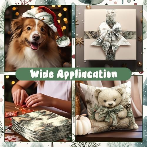 HunnmingRe 20 Pcs 10''x10'' Vintage Green Christmas Quilting Fabric Square Bundle Snowman Precuts Quiltted Fabric Gingerbread Reindeer Printed Patchwork Supplies for Winter Patchwork DIY Sewing Craft