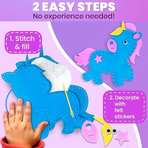 Sewing Kit for Kids Ages 8-12 - 12 Beginner DIY Kids Sewing Crafts Ages 4-8