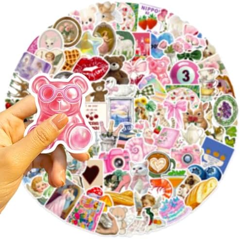 DothRayan 100pcs Y2K Coquette Pink Aesthetic Waterproof Stickers, Vintage Pink Girls Stickers for Water Bottles,Laptop Scrapbook Computer Phone Guitar Aesthetic Decals