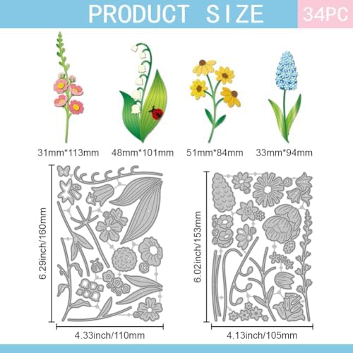 GLOBLELAND Wildflowers Cutting Dies for Card Making Spring Flowers Plants Leaves Cut Die for DIY Scrapbooking Journal Embossing Paper Craft Decor