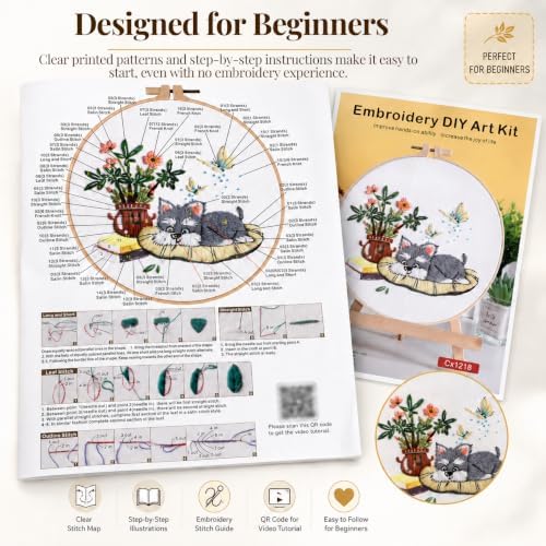 Thinas Embroidery Kit for Beginners Adults, 3 Pack Stamped Dog Embroidery Starter Set with Patterns & Video Tutorial, DIY Sewing Craft Supplies for Dog Lovers, Home Decor Gift Idea