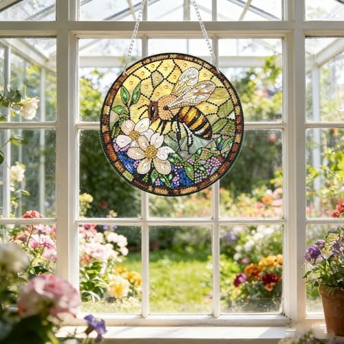 CRZMODE Bee Diamond Art Hanging Kit for Adults, Bee Pendant Diamonds Painting Art Kit, Special Crystal Diamond Art Painting Pendant Ornament, Craft Gift for Women Home Window Decor