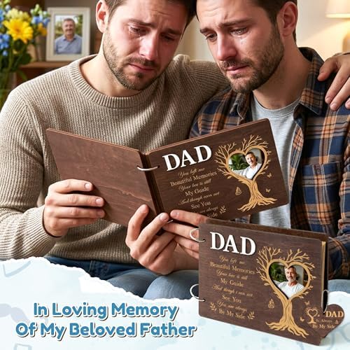 CY2SIDE Dad Memorial Gifts Photo Album – 110PCS In Loving Memory of Dad Wooden Scrapbook Kit Sympathy Gift for Loss of Father, Bereavement Keepsake Grief Journal for Father’s Day & Grieving Family