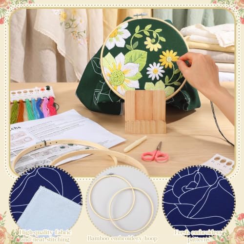 Tioncy 8 Sets Mexican Embroidery Napkins Kit Servilletas para Bordar a Mano Including Mexican Napkin Bamboo Hoop Color Threads and Needles for Beginners Adults DIY Hand Craft Gift (Multicolor)