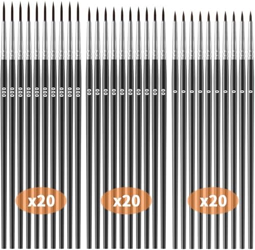 Tiny Detail Paint Brushes 60 Pcs Fine Paint Brushes Set with 3 Size #0#00#000 Liner Brush for Miniature 40k Model Crafts Watercolor Acrylics Oil