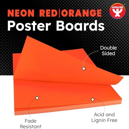 Hygloss Medium Poster Board 11x14 - 25 Neon Red-Orange Single Color Bulk Pack - 10 Pt. Thickness Colored Poster Board Paper for Projects, Signs, Displays - Posterboard Multipack 11" x 14"