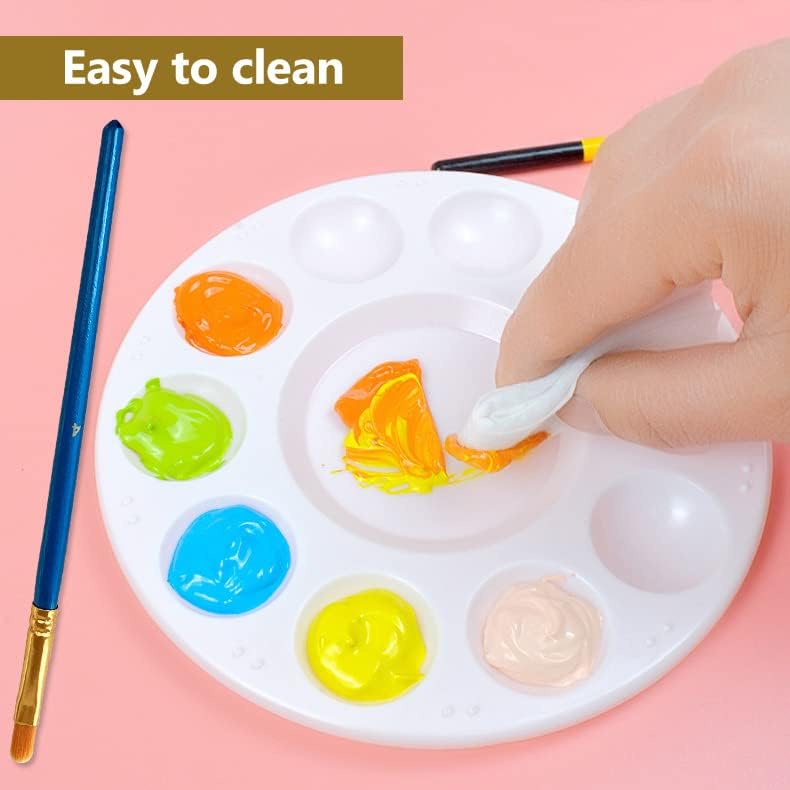 Paint Brushes Palette Set, 10pcs Nylon Hair Brushes and 1pcs Plastic Paint Palette, Combination Suitable for Oil, Acrylic and Watercolor
