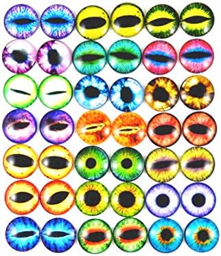 Julie Wang 20mm 40pcs Dragon Eyes Flatback Round time gem cover Mixed Style Glass Cabochon Dome for Fantasy Jewelry Animal Crafts DIY Findings