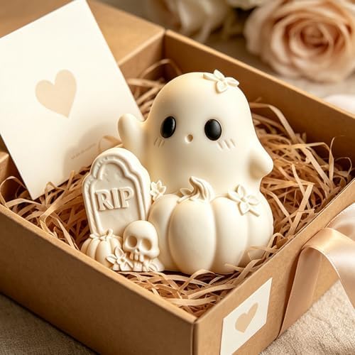 Wehous Halloween Resin Molds, Cute Ghost Pumpkin Candle Soap Mold, Halloween Ornament Silicone Molds for Epoxy Resin Casting Clay, 3D Pendant Keychain Wall Hanging Craft Mold (Grave Ghost Pumpkin)