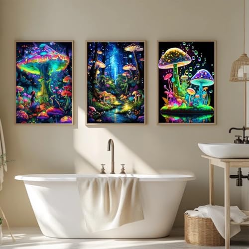 AIBOERL 3 Pack Diamond Art Kits for Adults,Mushrooms Diamond Painting | Round Drill Mushrooms Diamond Painting for Beginners DIY Rhinestone 5D Diamond dots(Gemstone Craft)Wall Art Gift 12x16IN