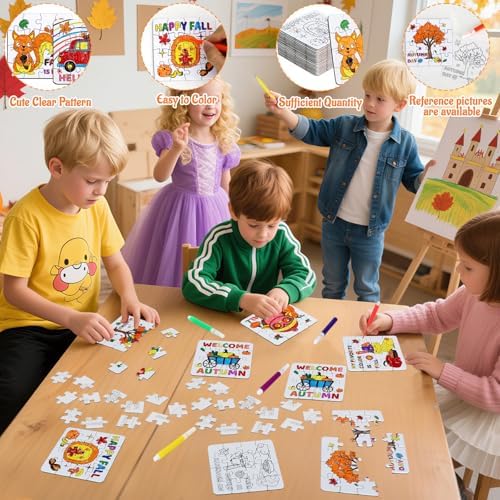 Thanksgiving Fall Crafts for Boys, Girls & Adults, Thanksgiving Arts and Crafts Kit DIY Puzzle with Pumpkin Leaf Turkey Owl, Fall Classroom Activities for Halloween Party Favors & Gift Supplies Bulk