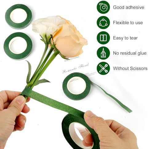 8 Rolls Floral Tape 1/2inch Flower Tape, Green Floral Tape | 30 Yards Florist Tape for Bouquet Stem Wrapping, Floral Crafts, Wedding Bouquet and Fresh Flowers