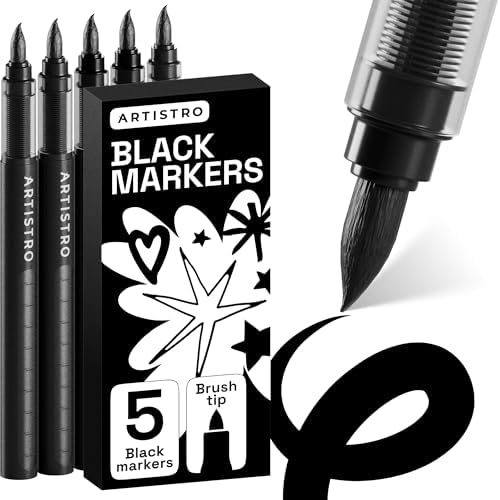ARTISTRO Black Paint Pens - Brush Tips - Set of 5