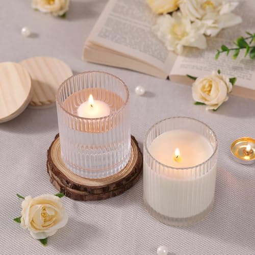 Clear Candle Jars with Lids, 8-Pack 12oz Ribbed Glass Candle Containers