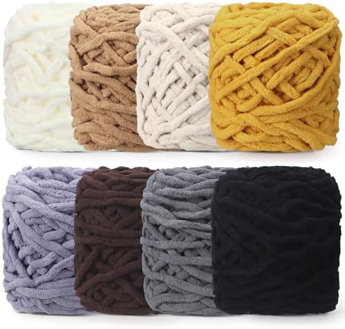 Buryeah 8 Pack Chunky Chenille Yarn for Crocheting, Brown Series