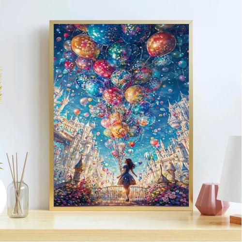 koemhxb Fantasy Paint by Numbers Kit for Adults Beginners, DIY Balloons and Castle Acrylic Painting on Canvas for Home Wall Art Decor 16x20 Inch