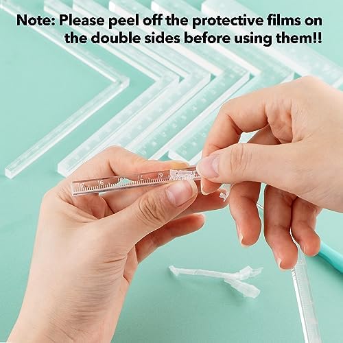CYFUN DESIGN 8 Pcs Creative Positioning Pieces Card Corners Helpers with 6" Clear T Square Ruler Stamping Corners Paper Craft Supplies Scrapbooking Tools for Paper Craft Card Making and Scrapbooking