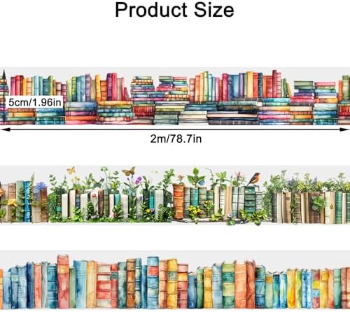 3Pcs Vintage Washi Tape Set: Floral, Books, Plant, Butterfly, Bird Designs - PET Tape for Journaling, Scrapbooking, Gift Wrapping