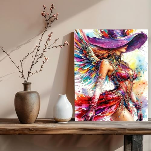 xcemhil Colorful Woman Paint by Numbers Kit for Adults Beginner, Colorful Woman Wearing a Hat Acrylic Paint by Number Kits Suitable for Home Wall Art Decor Gifts 16x20 Inch