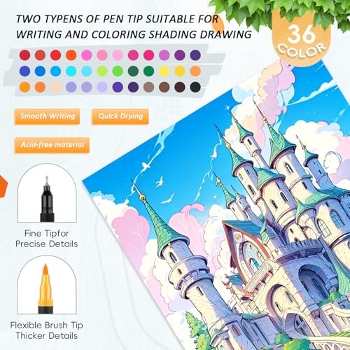 3Pcs Spiral Adult Coloring Book for Women Relaxation with 36 Colors Markers