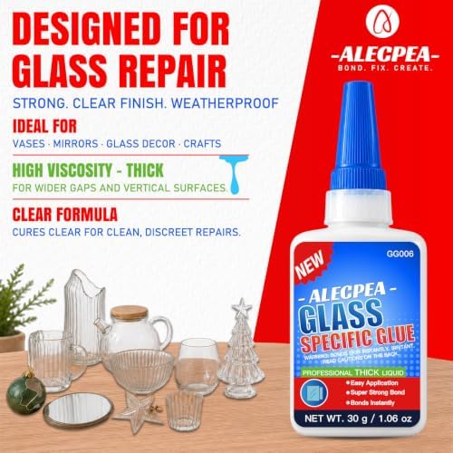 ALECPEA Glass Glue Clear, 30g Thick Super Glue for Glass with 3 Droppers