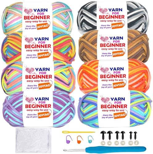 8 Pack Beginners Crochet Yarn Rainbow Cotton Crochet Yarn for Crocheting Knitting Beginners Crochet Kit(8x50g)-Rainbow Mix