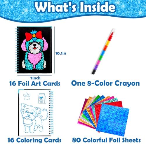 FUNNYB&G Foil Art Craft Kit for Kids, Sparkly Birthday Gift Toy for Kids | No Mess, Kids Ages 4-10 Create Sparkling Artwork, A Creative Gift for Birthdays, Holidays, Travel Activities,Screen-Free Fun