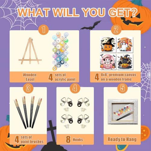 4 Pack Halloween Paint by Number for Kids with Wooden Frame - Wooden Easel