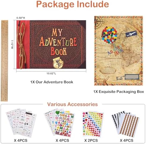 Adventure Book Diary Photo Scrapbook, Hard Cover Movie Up Travel Scrapbook for Anniversary, Wedding, Travelling, Birthday, Christmas (My Adventure)