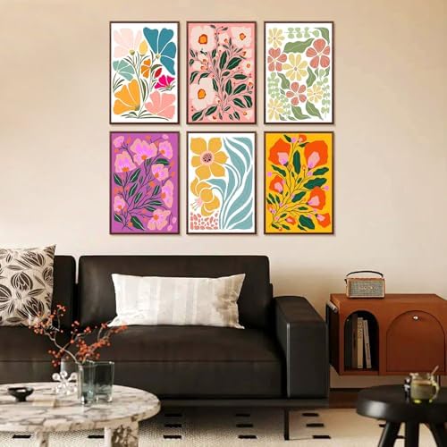 Yezavesu 6 Pack Flowers Paint by Numbers Kit for Adults Beginner 8x12 Inch | Easy Flower DIY Acrylic Painting by Numbers, Without Frame Canvas, Stress Relief Craft Kits, For Home Wall Decor Gift