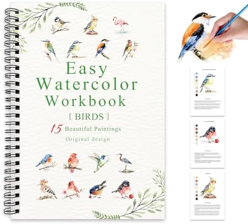 Watercolor Workbooks Birds, 15 Beautiful Paintings for Water Color Book Adult, Watercolor Coloring Book for Beginners, Watercolor Workbook for Adults Teens (Without Palette, Birds)