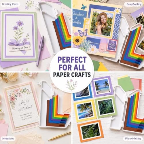 7-Piece Paper Crafting Alignment Guide Set - Precision Layering & Matting Spacers for Card Making & Scrapbooking, Color-Coded with Size Tabs (1/16"–1/2"), Includes Storage Case