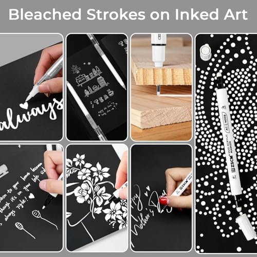 8 Pack White Acrylic Ink Pens for Drawing, Fine Point White Gel Pens, Brush Tip Markers，Dual-Tip Opaque Acrylic Markers for Highlighting Drawing, Sketching, Illustration, Card Making