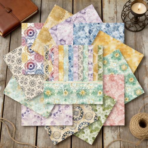 Colorful Flowers Scrapbooking Paper Pad, 24 Sheets 6in Geometric Aesthetic Decor for Collage Decoupage Journals Wrapping Folded Materials Arts Origami Gift Cardstock DIY Crafts Photo Album