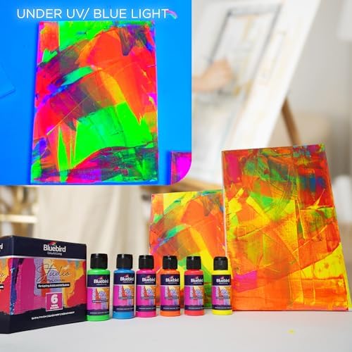 BLUEBIRD Studio Acrylic Paints, Neon Colors, 6-Pack 3.4 Fl Oz each, Basic Acrylic Paint For DIY Crafts & Beginner Artists